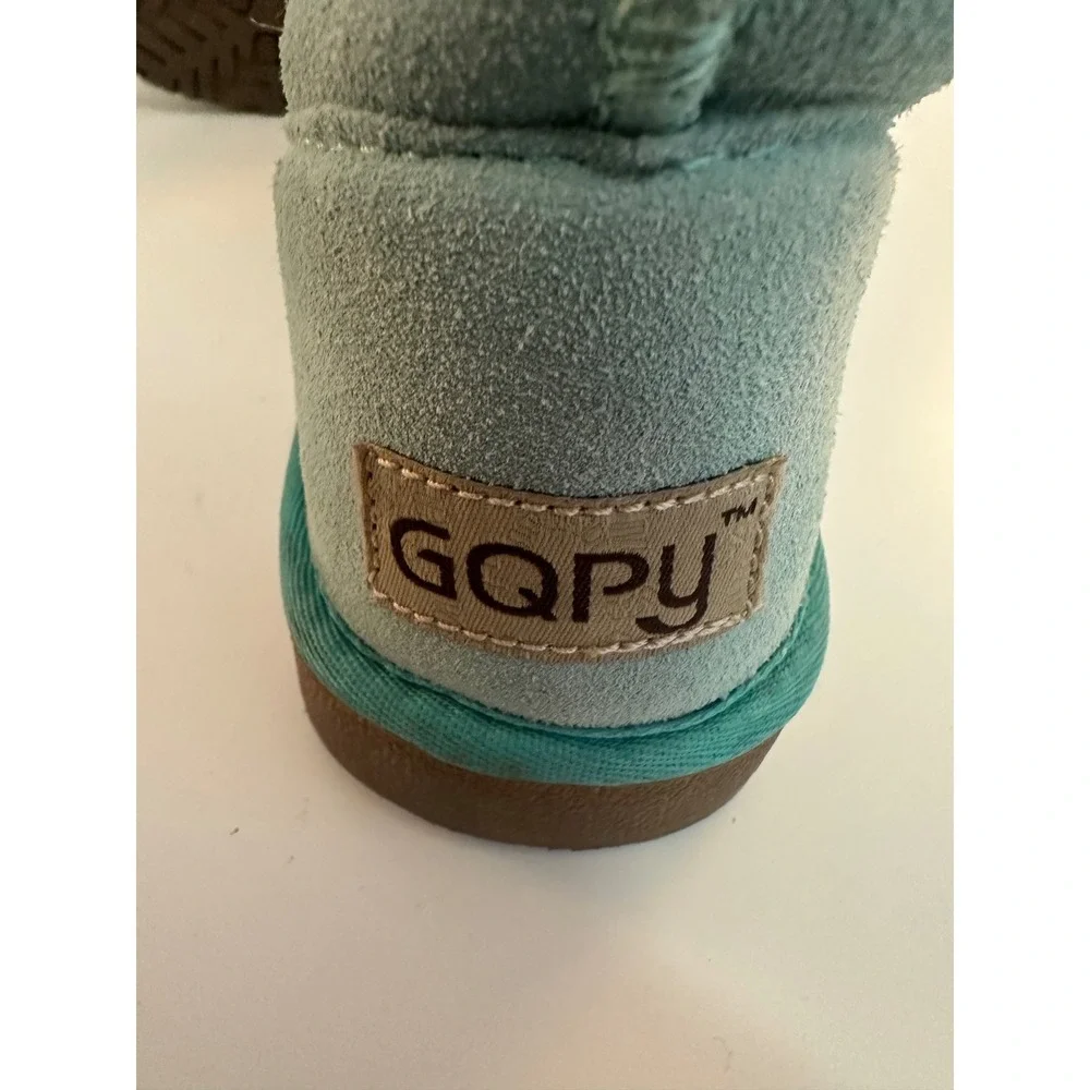 GQPY Women Turquoise Suede Ribbon Lace Up Faux Fur Lined Winter Boots 36